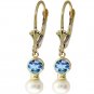 DD-1458Y: PEARL &  BLUE TOPAZ LEVER BACK EARRINGS 14K YELLOW GOLD