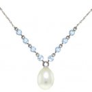 DD-3328W: CULTURED PEARL & AQUAMARINE NECKLACE IN 14K WHITE GOLD