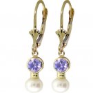 DD-2010Y: PEARL AND TANZANITE LEVER BACK EARRINGS 14K YELLOW GOLD