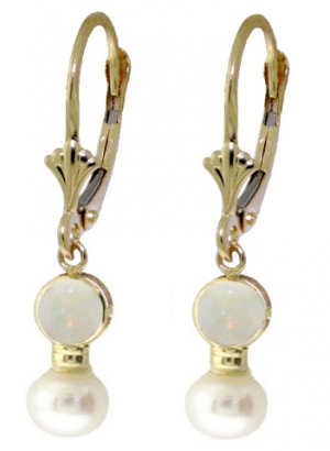 DD-2188Y: REAL PEARL & OPAL LEVER BACK EARRINGS: 14K. YELLOW GOLD