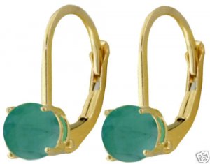 DD-2082Y: REAL EMERALD LEVERBACK STUD EARRINGS IN 14K YELLOW GOLD