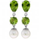DD-1957W: NATURAL PERIDOT & PEARL DANGLE EARRINGS 14K. WHITE GOLD