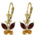 DD-1686Y: GARNET & CITRINE BUTTERFLY EARRINGS IN 14K. YELLOW GOLD