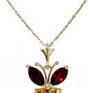 DD-1688Y: NATURAL GARNET & CITRINE BUTTERFLY NECKLACE IN 14K GOLD