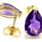 DD-1487Y: PEAR SHAPED NATURAL AMETHYST STUD EARRINGS: 14K. YELLOW