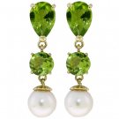 DD-1957Y: NATURAL PERIDOT & PEARL DANGLE EARRINGS 14K YELLOW GOLD