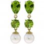 DD-1957Y: NATURAL PERIDOT & PEARL DANGLE EARRINGS 14K YELLOW GOLD
