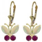 DD- 2203W: NATURAL OPAL & RUBY BUTTERFLY EARRINGS: 14K. WHITE GOLD