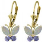 DD-2204Y: OPAL & TANZANITE BUTTERFLY EARRINGS IN 14K. YELLOW GOLD