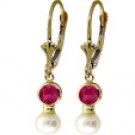 DD-1782Y: NAT'L PEARL &  RUBY LEVER BACK EARRINGS 14K YELLOW GOLD