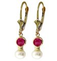 DD-1782Y: NAT'L PEARL &  RUBY LEVER BACK EARRINGS 14K YELLOW GOLD