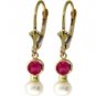 DD-1782Y: NAT'L PEARL &  RUBY LEVER BACK EARRINGS 14K YELLOW GOLD
