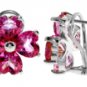 DD-2199W: PINK TOPAZ FLOWER FRENCH CLIP EARRINGS: 14K. WHITE GOLD