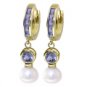 DD-1711Y: TANZANITE & PEARL HUGGIE HOOP EARRINGS 14K. YELLOW GOLD