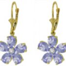 DD-3358Y: REAL TANZANITE & DIAMOND FLOWER EARRING 14K YELLOW GOLD