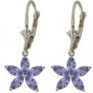DD-2004W: NATURAL TANZANITE FLOWER EARRINGS SOLID 14K. WHITE GOLD