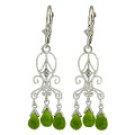 DD-1164W: NATURAL PERIDOT & DIAMOND CHANDELIER EARRINGS 14K WHITE