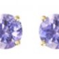 DD-1989Y: NATURAL TANZANITE STUD EARRINGS: 14K. SOLID YELLOW GOLD