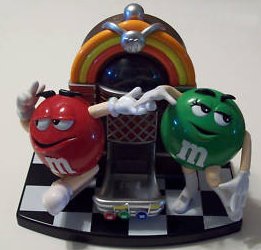 Collectible OLD M&M CANDY DISPENSER GREEN RED DANCING JUKEBOX