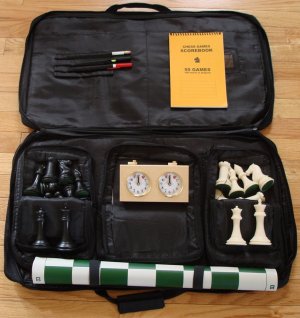 CHESS SET 4" XXXX PIECES BOARD BAG MECHANICAL CLOCK
