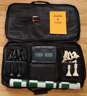 CHESS SET 4" HEAVY PIECES LUXURY BOARD BAG GST-II CLOCK