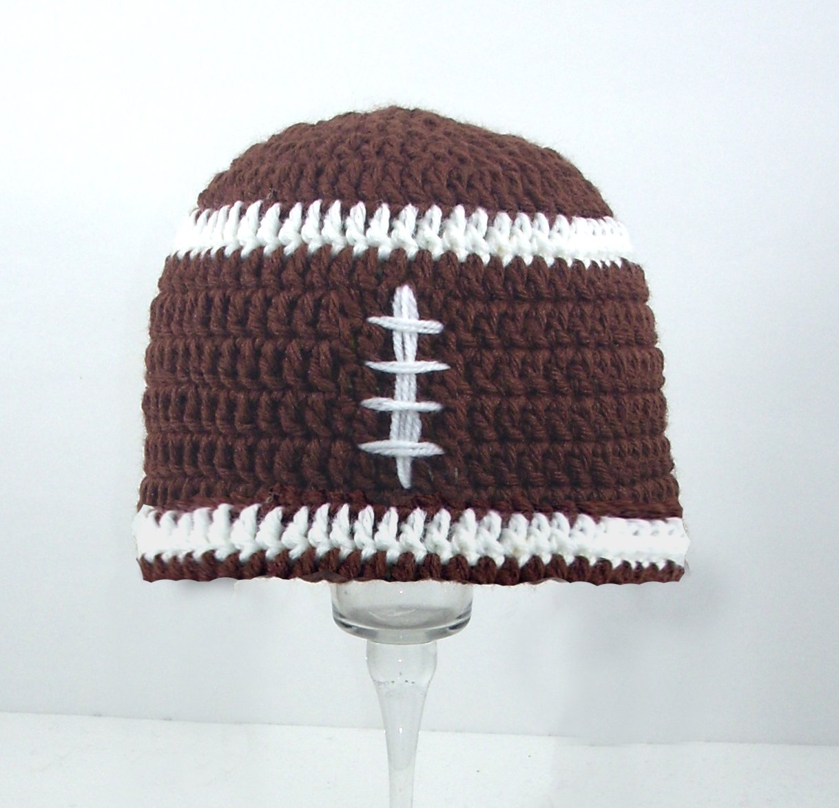 Football Hat, Brown Crochet Beanie, send size baby adult