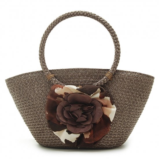 Summer Flower DarkBrown STRAW SHOULDERBAG TOTE HANDBAG