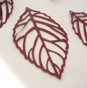 Burgundy Filigree Leaf Charm
