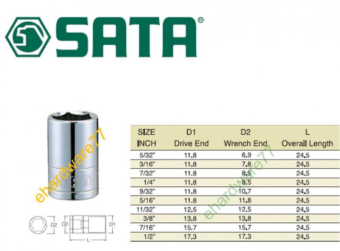 SATA - 3/8" Std SAE Socket 1/4" DR.