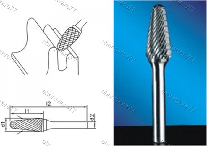 Tungsten Carbide Burr Ball Nosed Cone 12d1X28l1X6d2(mm)