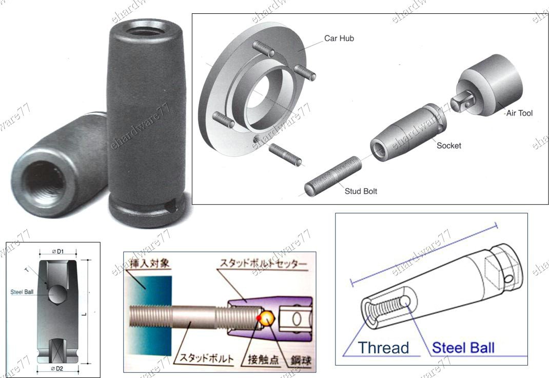 DOUBLE THREAD END STUD BOLT INSTALL IMPACT SOCKET 1/2" DR M16 X 1.5P