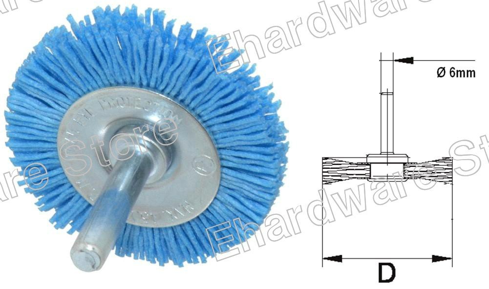 ABRASIVE NYLON BRISTLE WHEEL BRUSH WITH 6MM SHANK 50MM (HNSWB50)