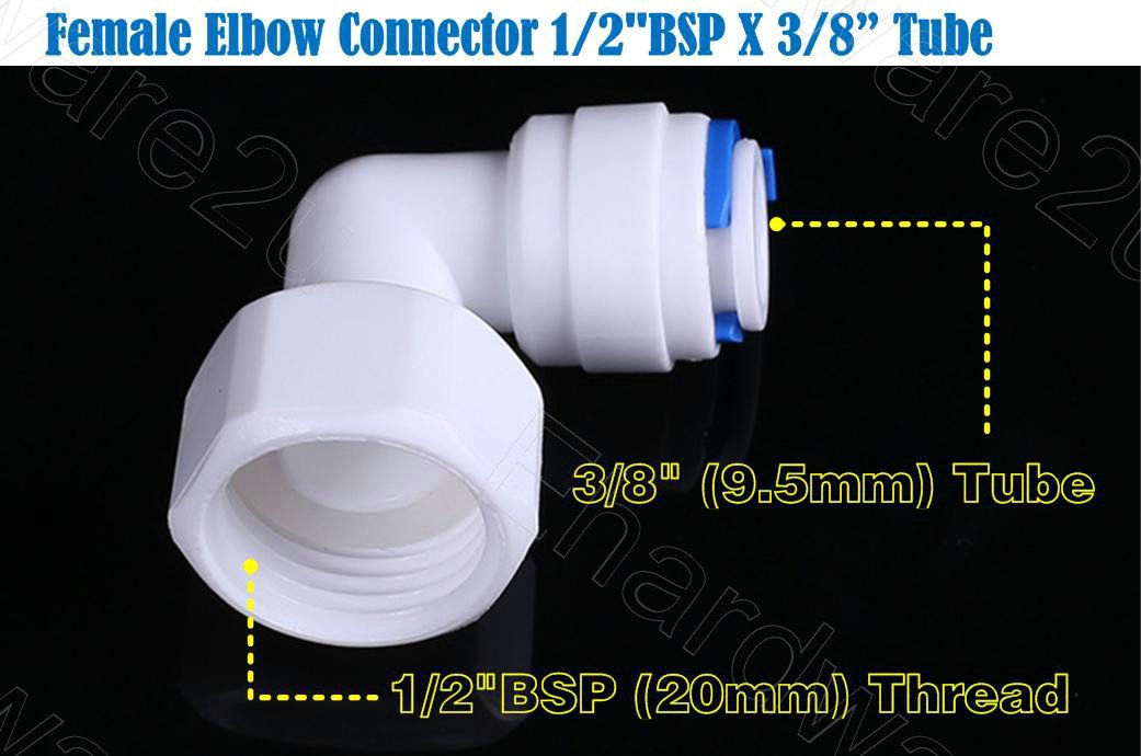 Water Filter Push Fit Female Elbow Connector 1/2"BSP X 3/8" Tube (FE04T