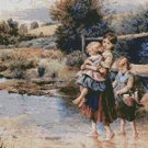 Counted Cross Stitch Kit - CHILDREN PADDLING IN A STREAM - MYLES BIRKET FOSTER