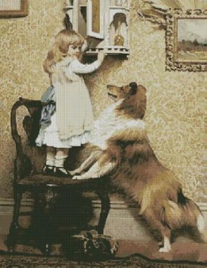 Counted Cross Stitch Pattern - A GIRL AND HER SHELTIE - Charles Burton Barber