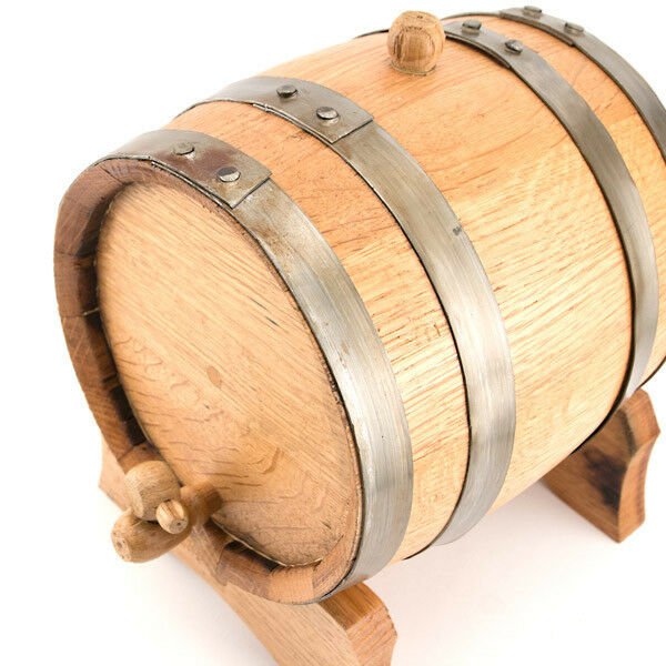 Oak Beverage Dispensing Barrel w/ Galvanized Steel Bands 5 Liter