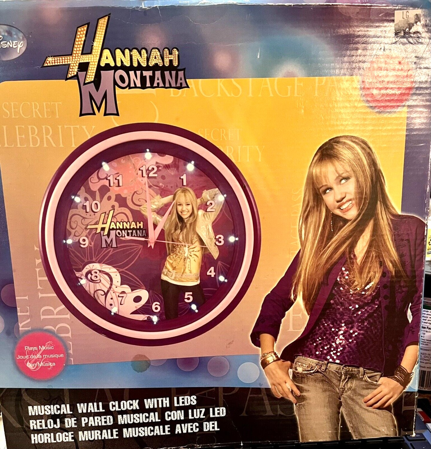 Disney Hannah Montana Musical Wall Clock With LEDS Miley Cyrus