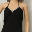 BRAND NEW Black Rhinestone Trim Halter Top (M) #0724