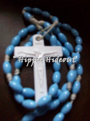 Soft Blue Rosary with White Cross