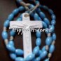 Soft Blue Rosary with White Cross