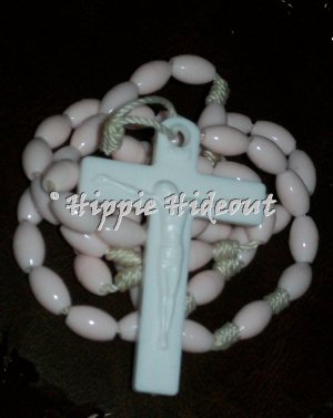 Soft Pink Rosary with White Cross