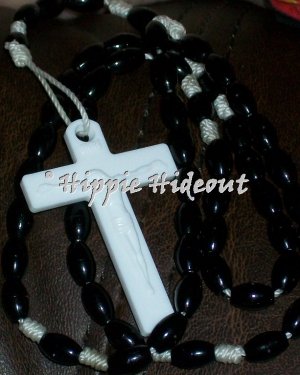 Black Rosary with White Cross