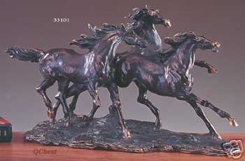 Three Bronze Running Horses Sculpture Statue 18