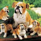 Bulldog Family Mom & 4 Puppies Dog Polyresin Animal Set
