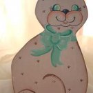 Country CAT Green Bow Wood Hand Painted OOAK