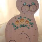 Country CAT Daisy Flowers Wood Hand Painted OOAK