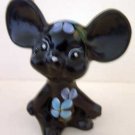 Fenton Mouse Black Handpainted Mint Floral Collectible