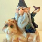 Cat Giving Gnome a Ride Fantasy New Resin Figurine