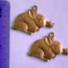 Bunny Flower Charms PR Raw Brass Jewelry Craft Altered Art Clay Mold Design