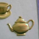 Tea Cup Pot Set Raw Brass Jewelry Craft Altered Art Clay Mold Design